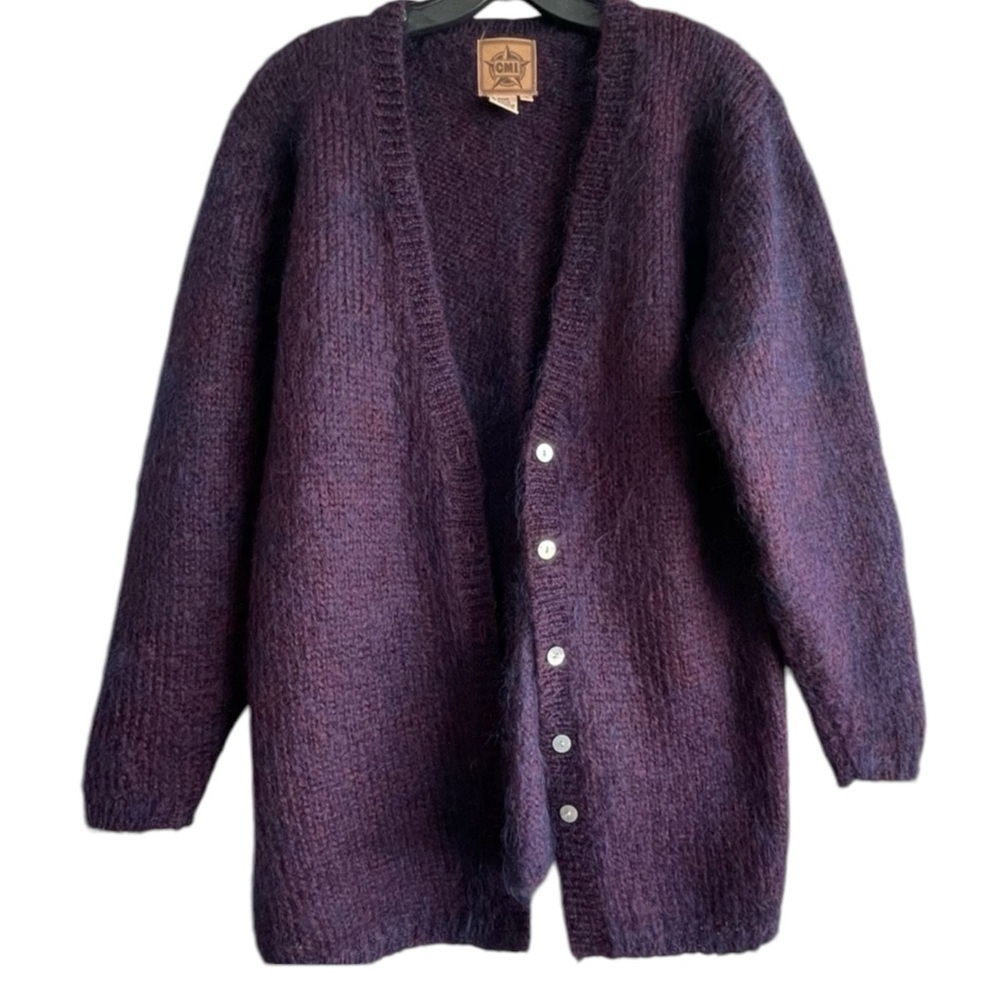 Vintage CMI MOHAIR Cardigan Sweater Button Front Purple Blue Size Small …